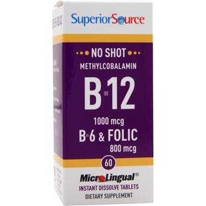 Superior Source No Shot Methylcobalamin B12 (1000mcg) + B6 & Folic Acid (800mcg) 60 tabs