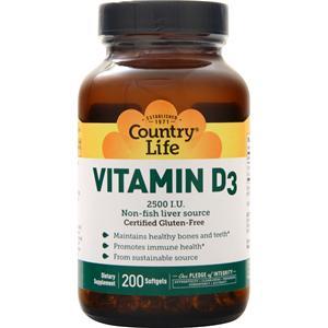 Country Life Vitamin D3 (2500IU) 200 sgels