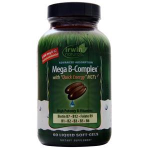 Irwin Naturals Mega B-Complex with Quick Energy MCT's 60 sgels