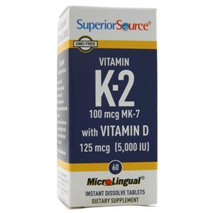 Superior Source Vitamin K-2 (100mcg) MK-7 with Vitamin D (125mcg) 60 tabs