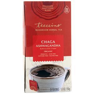 Teeccino Mushroom Herbal Tea Chaga Ashwagandha Butterscotch Cream 25 pckts