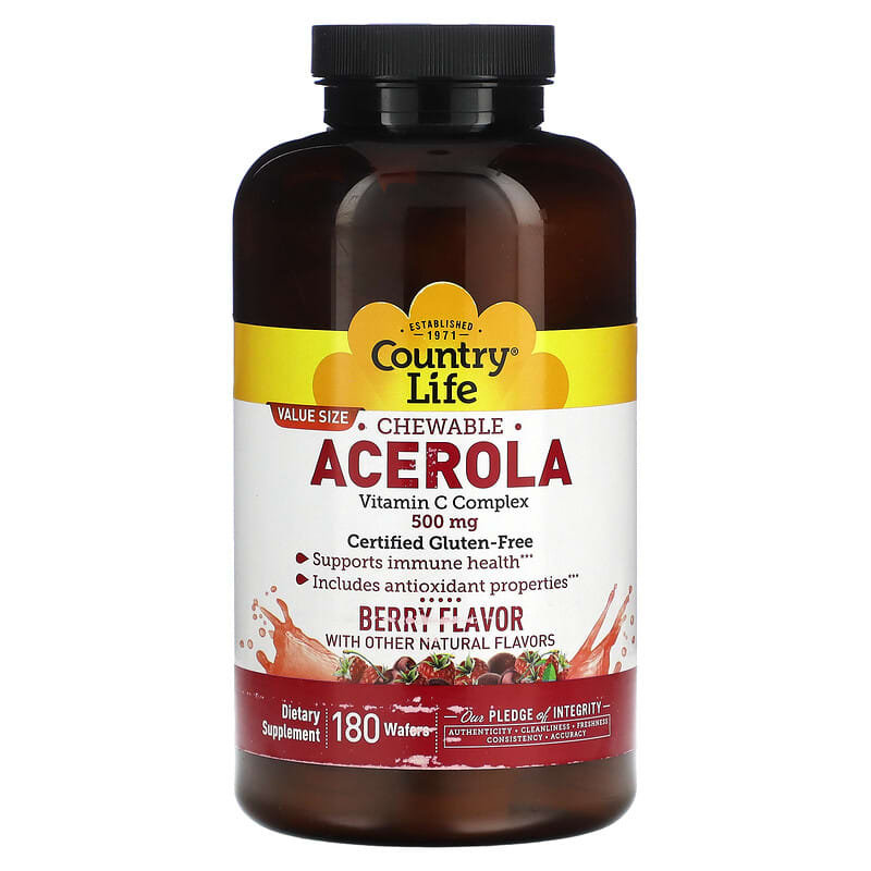 Country Life Chewable Acerola - Vitamin C Complex (500mg) Berry 180 wafrs