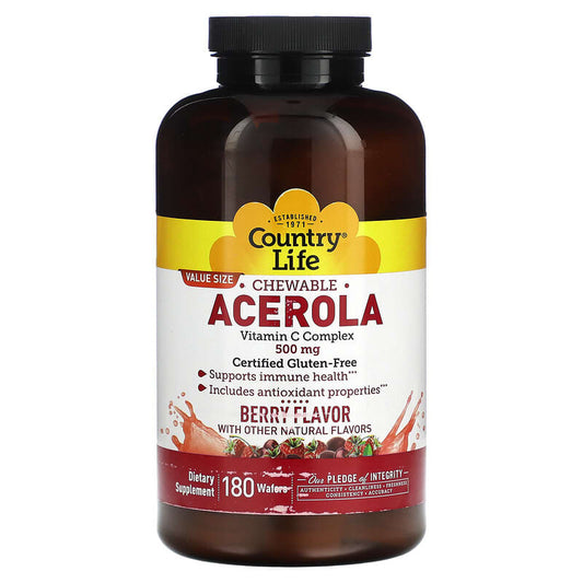 Country Life Chewable Acerola - Vitamin C Complex (500mg) Berry 180 wafrs