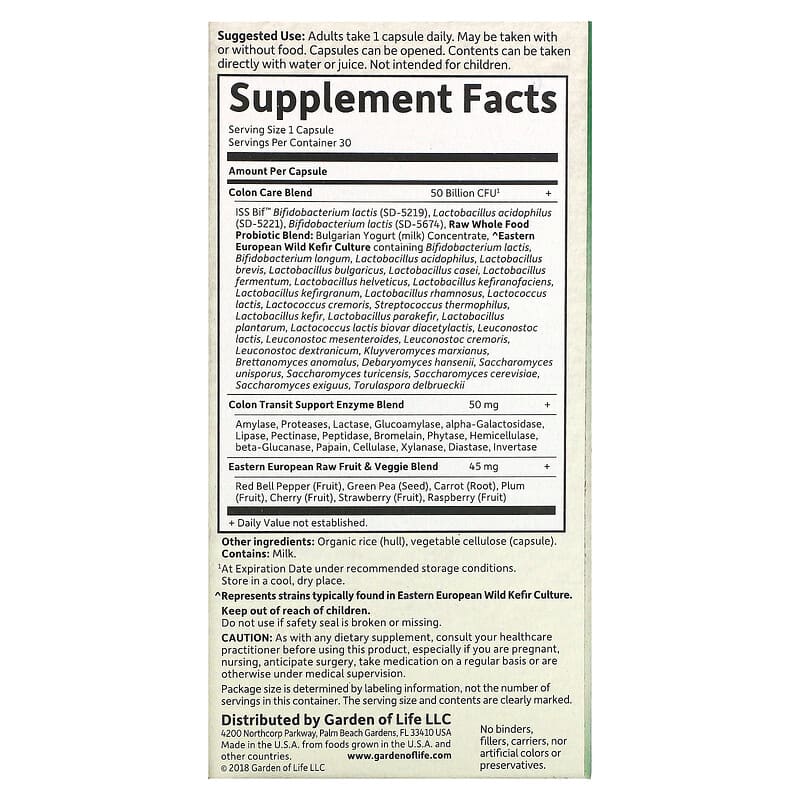 Garden Of Life Raw Probiotics - Colon Care (Shelf Stable)  30 vcaps