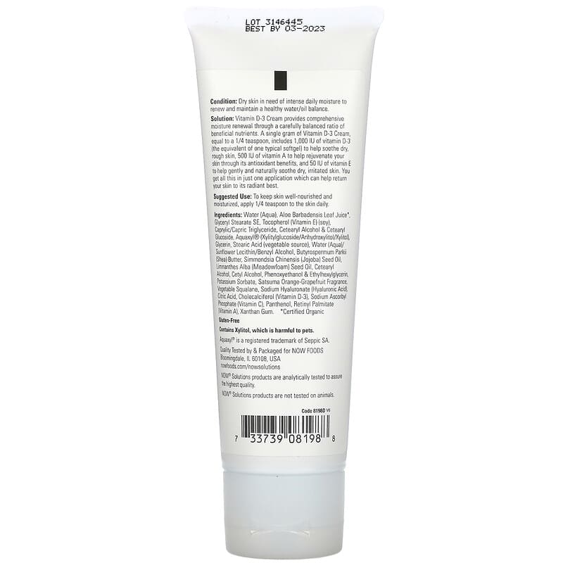 Now Vitamin D-3 Cream (1000IU)  4 fl.oz