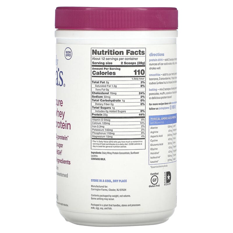 Tera's Whey Grass Fed Simply Pure Whey Protein Plain Whey Unsweetened 12 oz