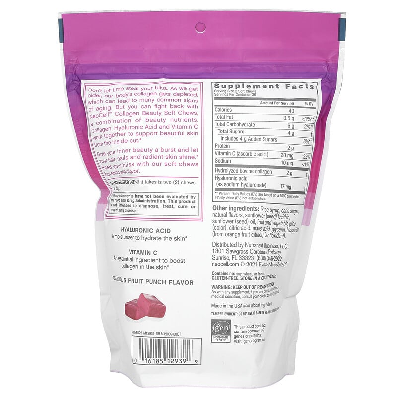 Neocell Beauty Bursts - Gourmet Collagen Soft Chews Super Fruit Punch 60 chews