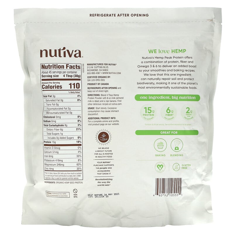 Nutiva Hemp Seed Protein - Organic  48 oz
