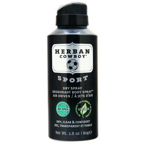 Herban Cowboy Dry Spray Deodorant Body Spray Sport 2.8 oz
