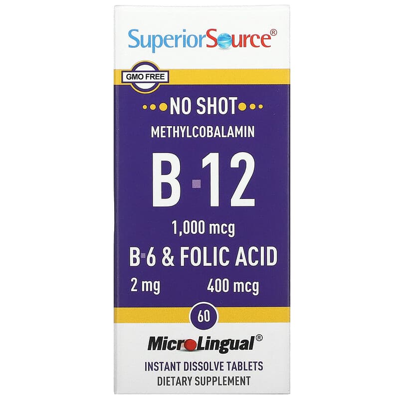 Superior Source No Shot Methylcobalamin B12 (1000mcg) + B6 & Folic Acid (400mcg)  60 tabs