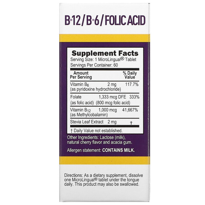 Superior Source No Shot Methylcobalamin B12 (1000mcg) + B6 & Folic Acid (800mcg)  60 tabs