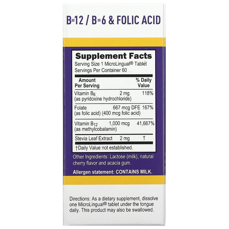 Superior Source No Shot Methylcobalamin B12 (1000mcg) + B6 & Folic Acid (400mcg)  60 tabs