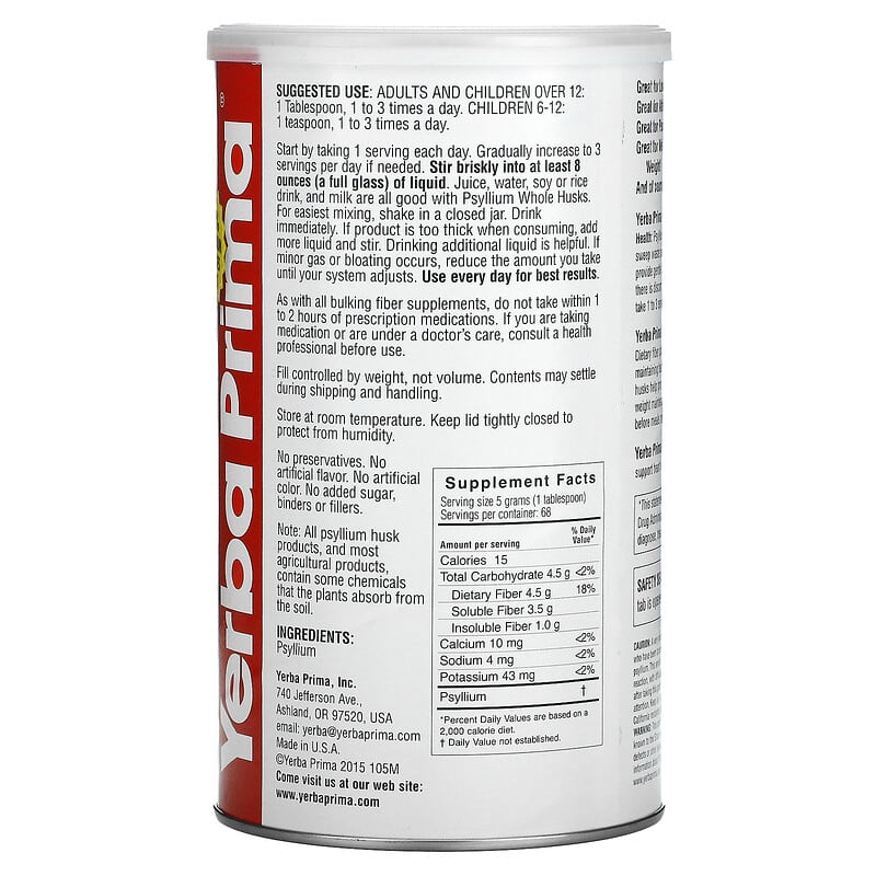 Yerba Prima Psyllium Whole Husks  12 oz