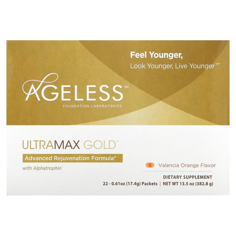 Ageless Foundation Laboratories UltraMax Gold Powder Valencia Orange 22 pckts