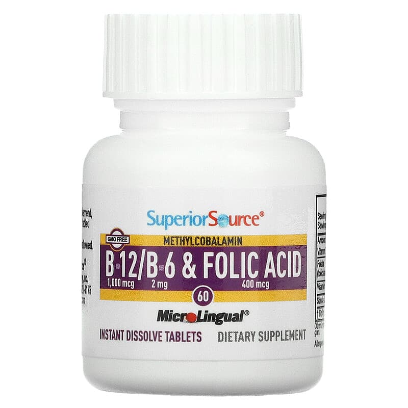 Superior Source No Shot Methylcobalamin B12 (1000mcg) + B6 & Folic Acid (400mcg)  60 tabs