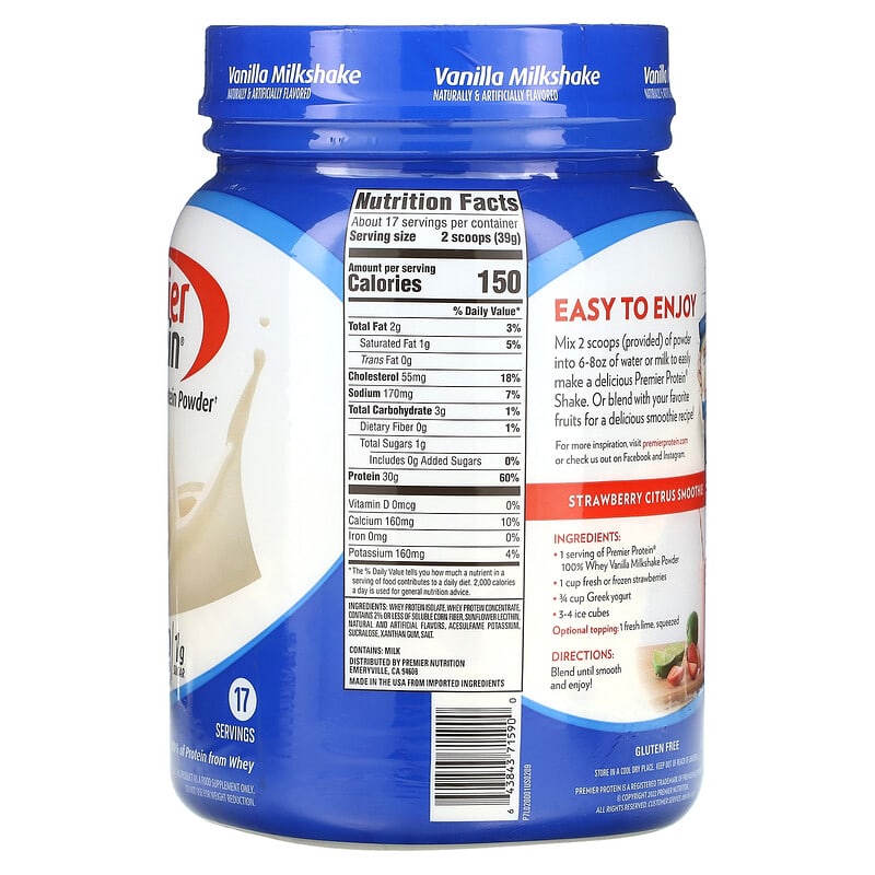 Premier Nutrition 100% Whey Protein Vanilla Milkshake 23.3 oz