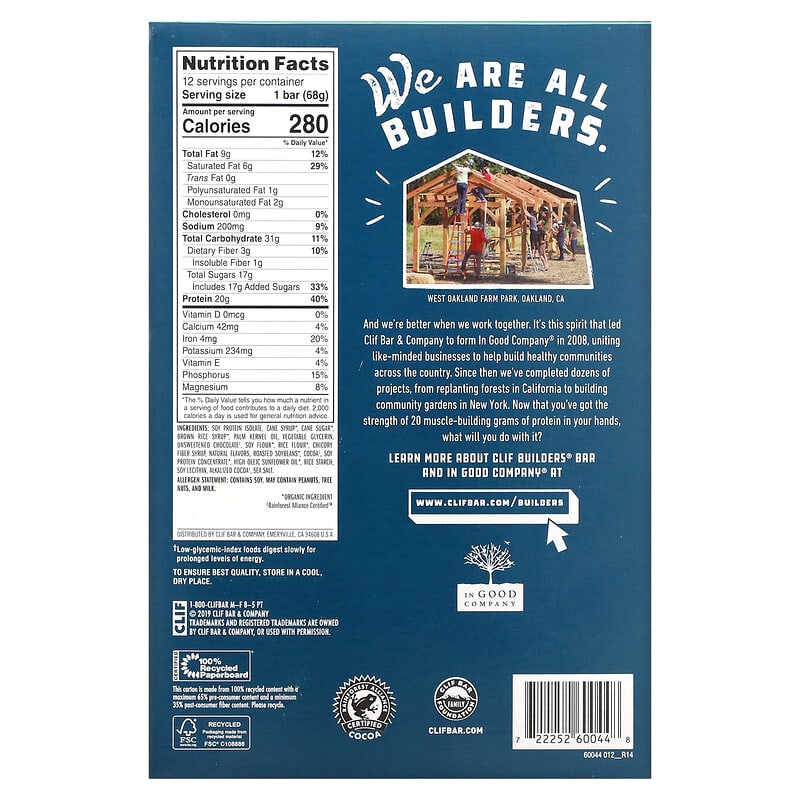 Clif Bar Builder's Bar Chocolate Mint 12 bars