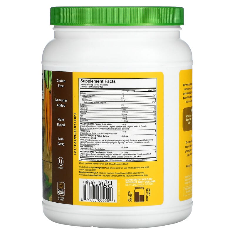 Amazing Grass Green Superfood Drink Powder Chocolate 28.2 oz