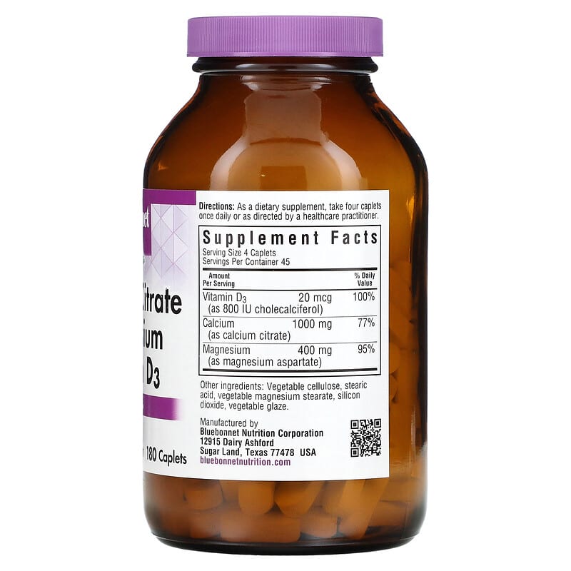 Bluebonnet Calcium Citrate Magnesium Vitamin D3  180 cplts
