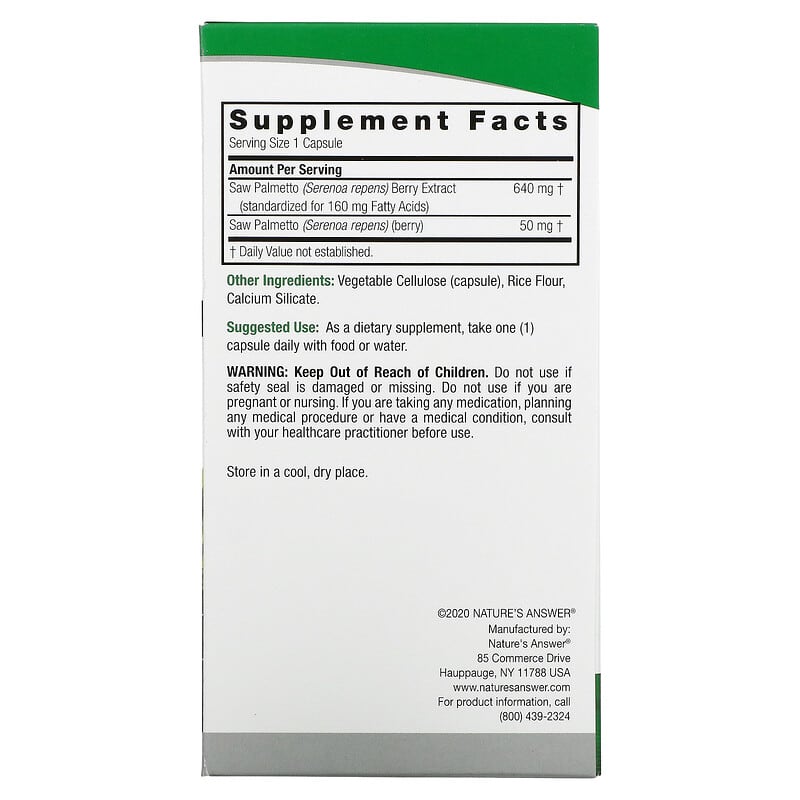 Nature's Answer Saw Palmetto - Standardized  120 vcaps