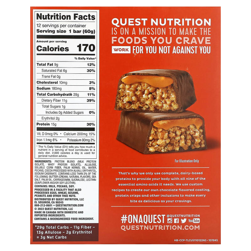 Quest Nutrition Quest Hero Protein Bar Crispy Chocolate Caramel Pecan 12 bars