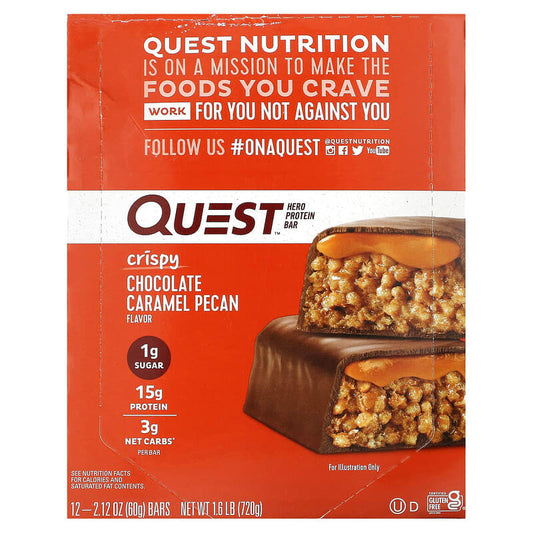 Quest Nutrition Quest Hero Protein Bar Crispy Chocolate Caramel Pecan 12 bars