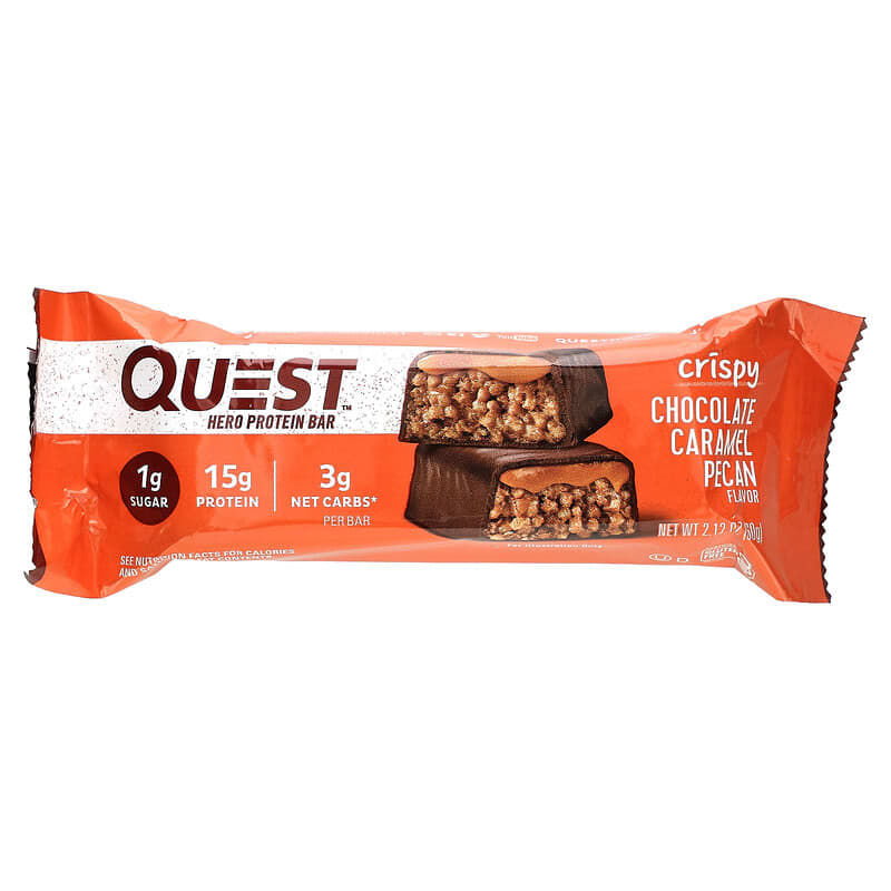 Quest Nutrition Quest Hero Protein Bar Crispy Chocolate Caramel Pecan 12 bars