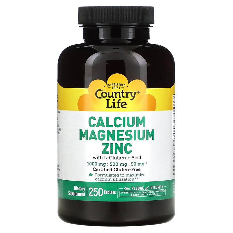 Country Life Calcium Magnesium Zinc with L-Glutamic Acid  250 tabs