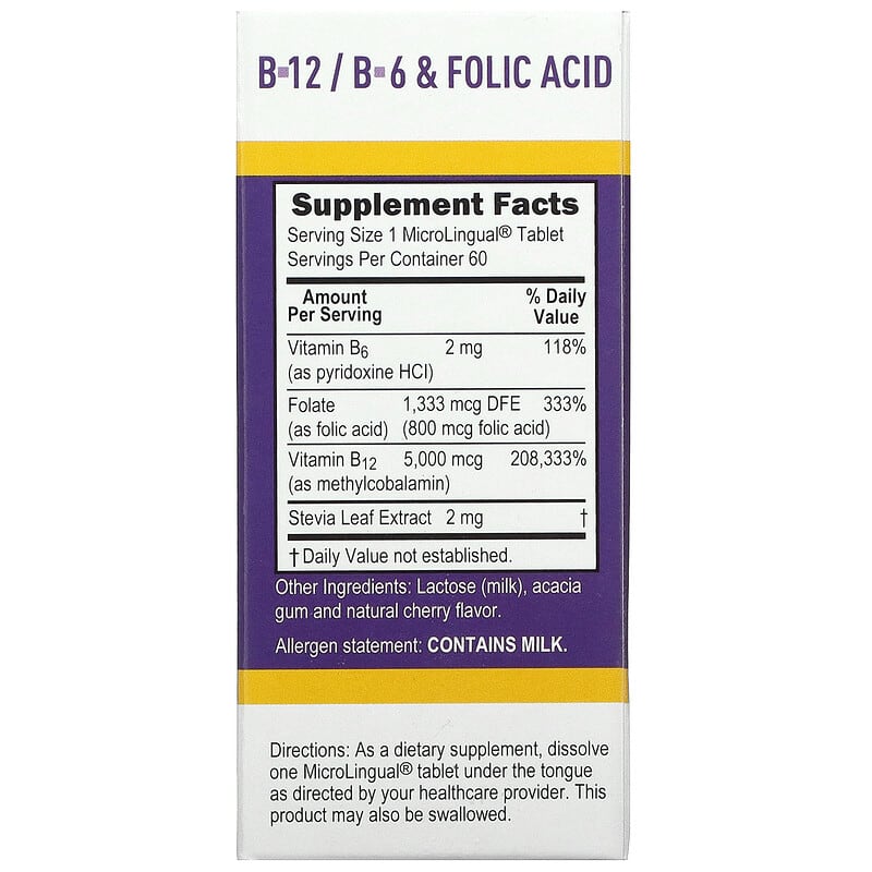 Superior Source No Shot Methylcobalamin B12 (5000mcg) + B6 & Folic Acid (800mcg)  60 tabs
