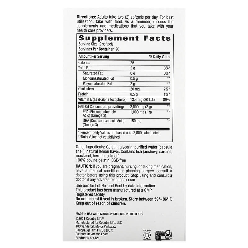 Country Life Omega 3 Mood  180 sgels