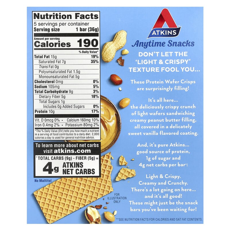 Atkins Protein Wafer Crisp Snack Peanut Butter 5 bars