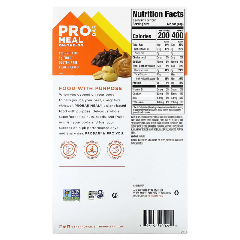 Pro Bar Meal On-the-Go Peanut Butter Chocolate Chip 12 bars