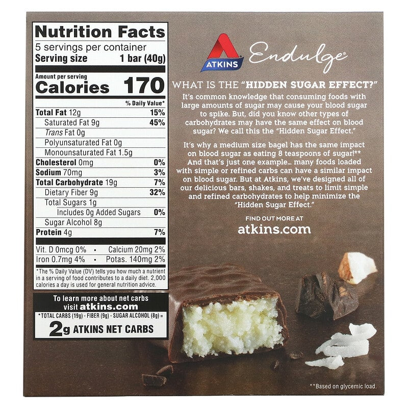 Atkins Endulge Bar Chocolate Coconut 5 bars