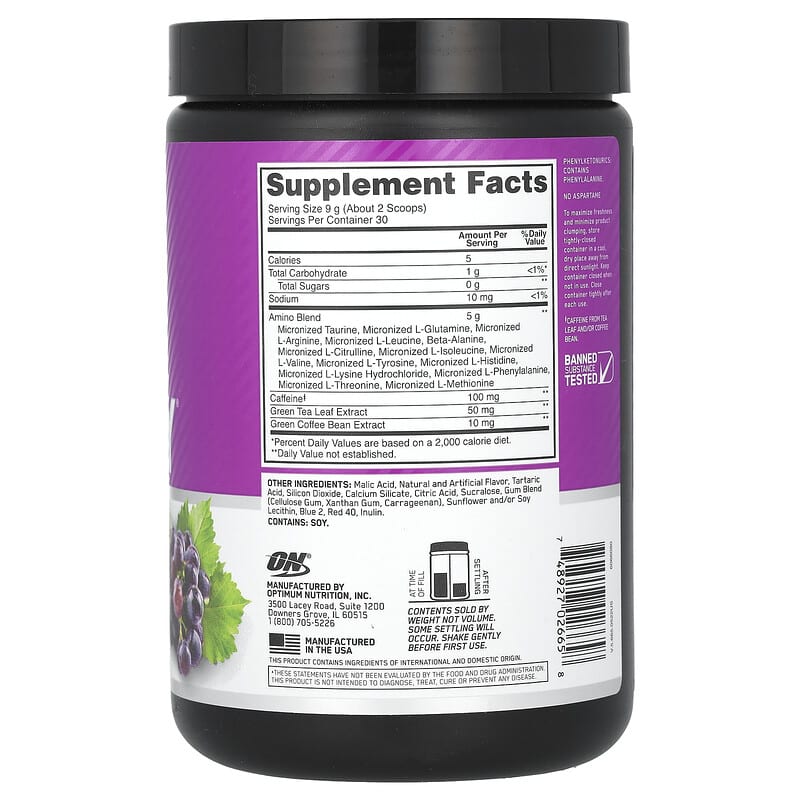 Optimum Nutrition Essential AMIN.O. Energy Concord Grape 0.6 lbs