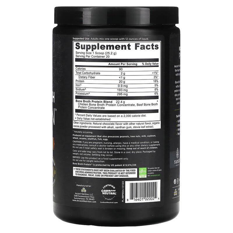 Ancient Nutrition Bone Broth Protein Chocolate 504 grams