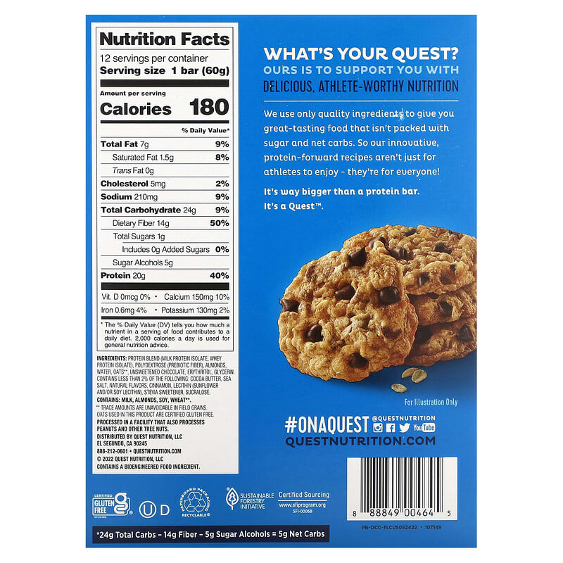 Quest Nutrition Quest Protein Bar Oatmeal Chocolate Chip 12 bars