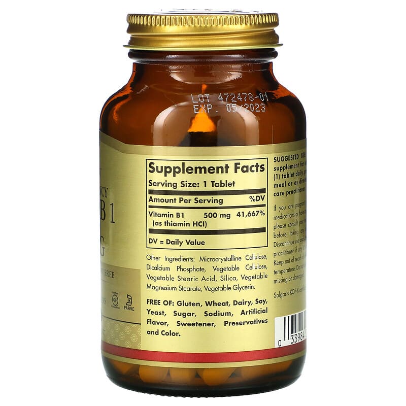 Solgar Vitamin B 1 (500mg) - Super Potency  100 tabs