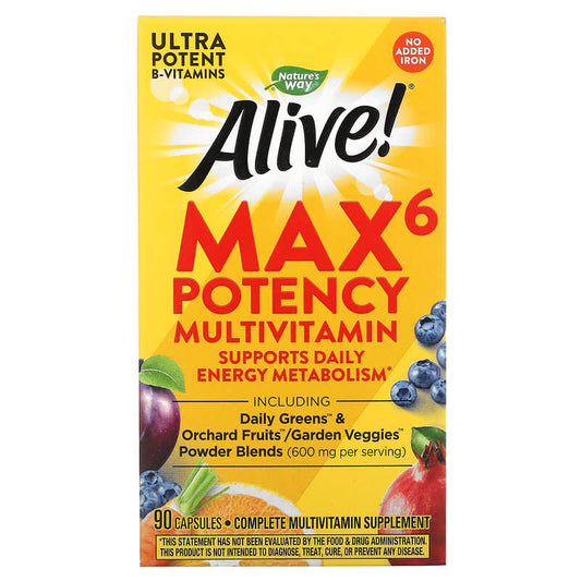 Nature's Way Alive! Max6 Daily Multi-Vitamin - Max Potency No Iron  90 vcaps