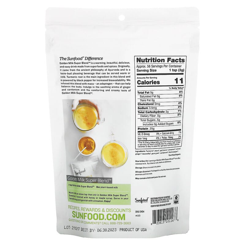 Sunfood Organic Golden Milk Super Blend  6 oz