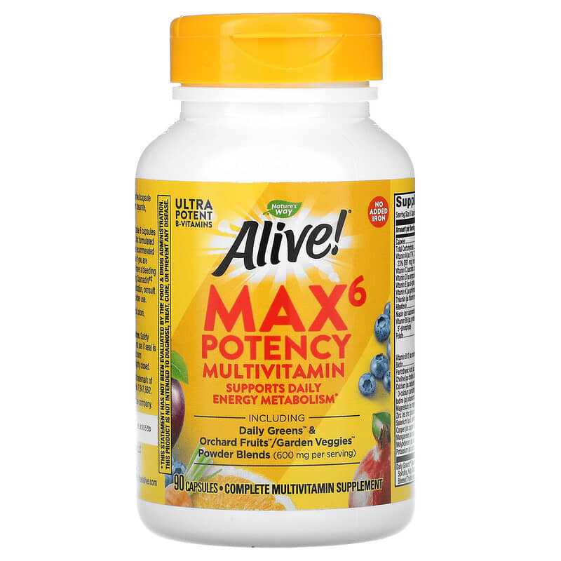 Nature's Way Alive! Max6 Daily Multi-Vitamin - Max Potency No Iron  90 vcaps