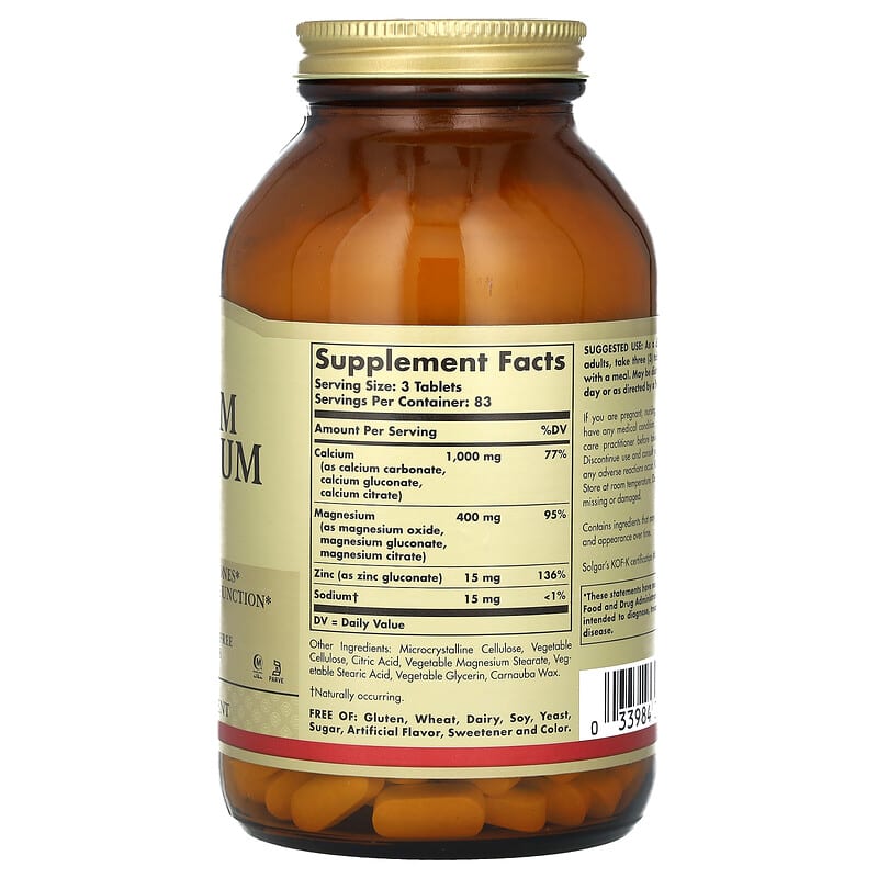 Solgar Calcium Magnesium Plus Zinc  250 tabs