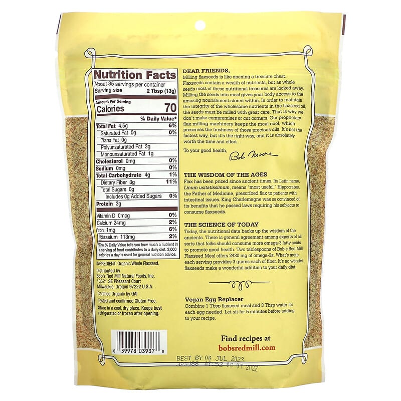 Bob's Red Mill Organic Whole Ground Flaxseed Meal  16 oz