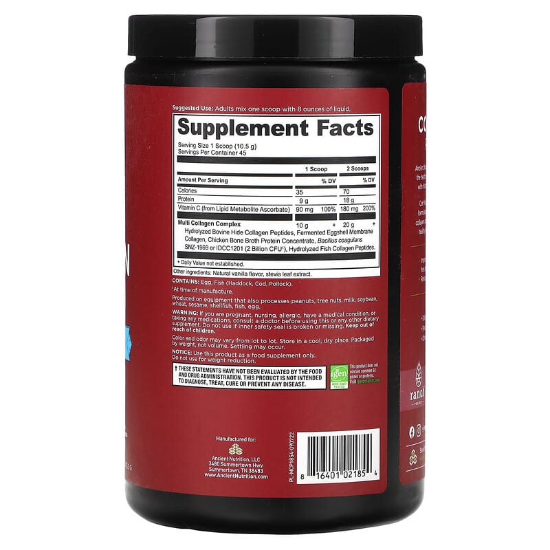 Ancient Nutrition Multi Collagen Protein Powder Vanilla 475 grams