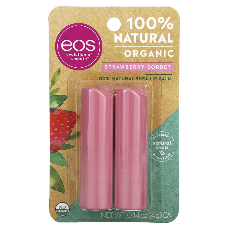 EOS Products 100% Natural Shea Lip Balm Strawberry Sorbet 2 pack