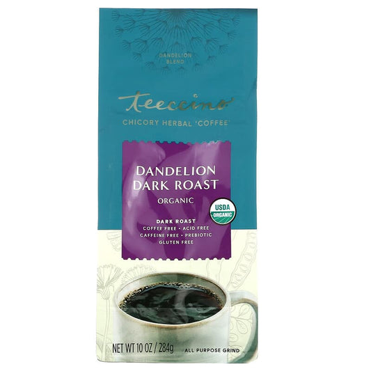 Teeccino Organic Chicory Herbal Coffee (Gluten Free) Dandelion Dark Roast 10 oz