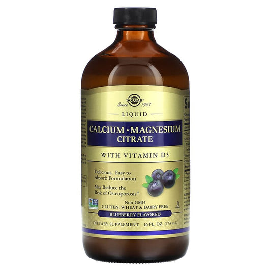 Solgar Calcium Magnesium Citrate with Vitamin D3 Liquid Natural Blueberry 16 fl.oz
