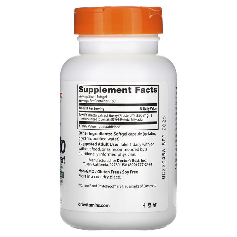 Doctor's Best Saw Palmetto Standardized Extract with Euromed (320mg)  180 sgels