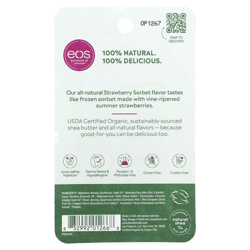 EOS Products 100% Natural Shea Lip Balm Strawberry Sorbet 2 pack