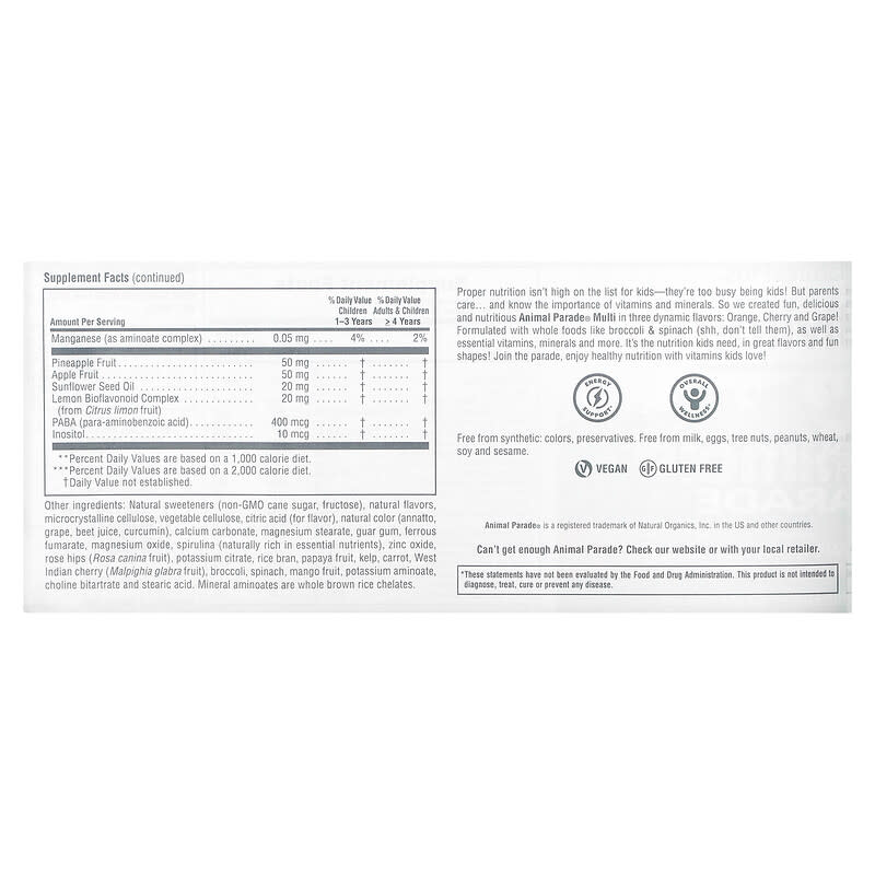 Nature's Plus Animal Parade Children's Chewable Multi-Vitamin Assorted Flavors 180 tabs