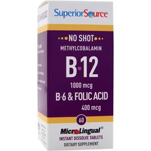 Superior Source No Shot Methylcobalamin B12 (1000mcg) + B6 & Folic Acid (400mcg)  60 tabs